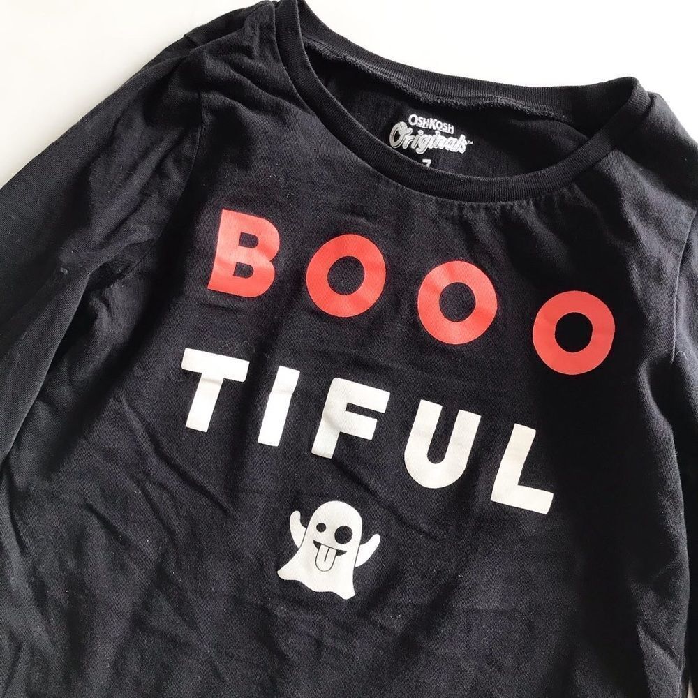 OshKosh Girls Halloween BOOOTIFUL Ghost Black Long Sleeve Shirt Size 7 - Picture 3 of 6